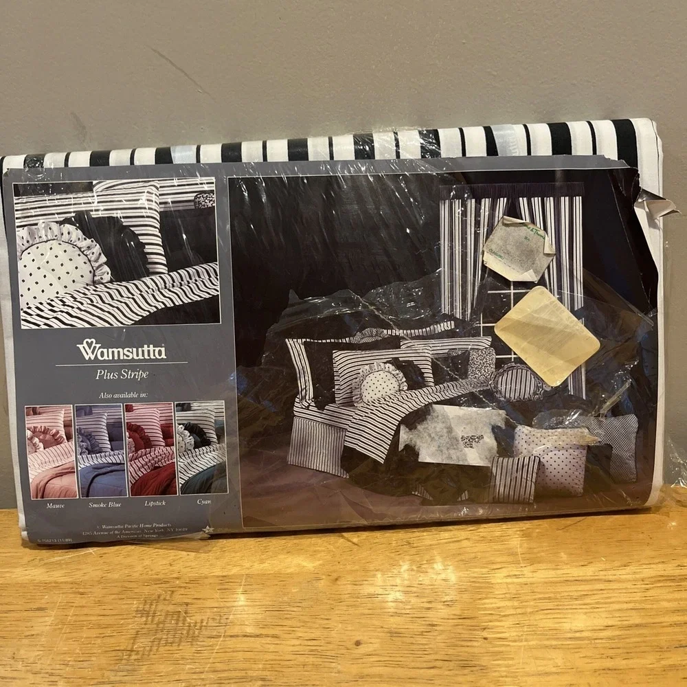 Wamsutta Plus Stripe Black White Full Flat Sheet Percale Cotton Blend 200 TC Vtg